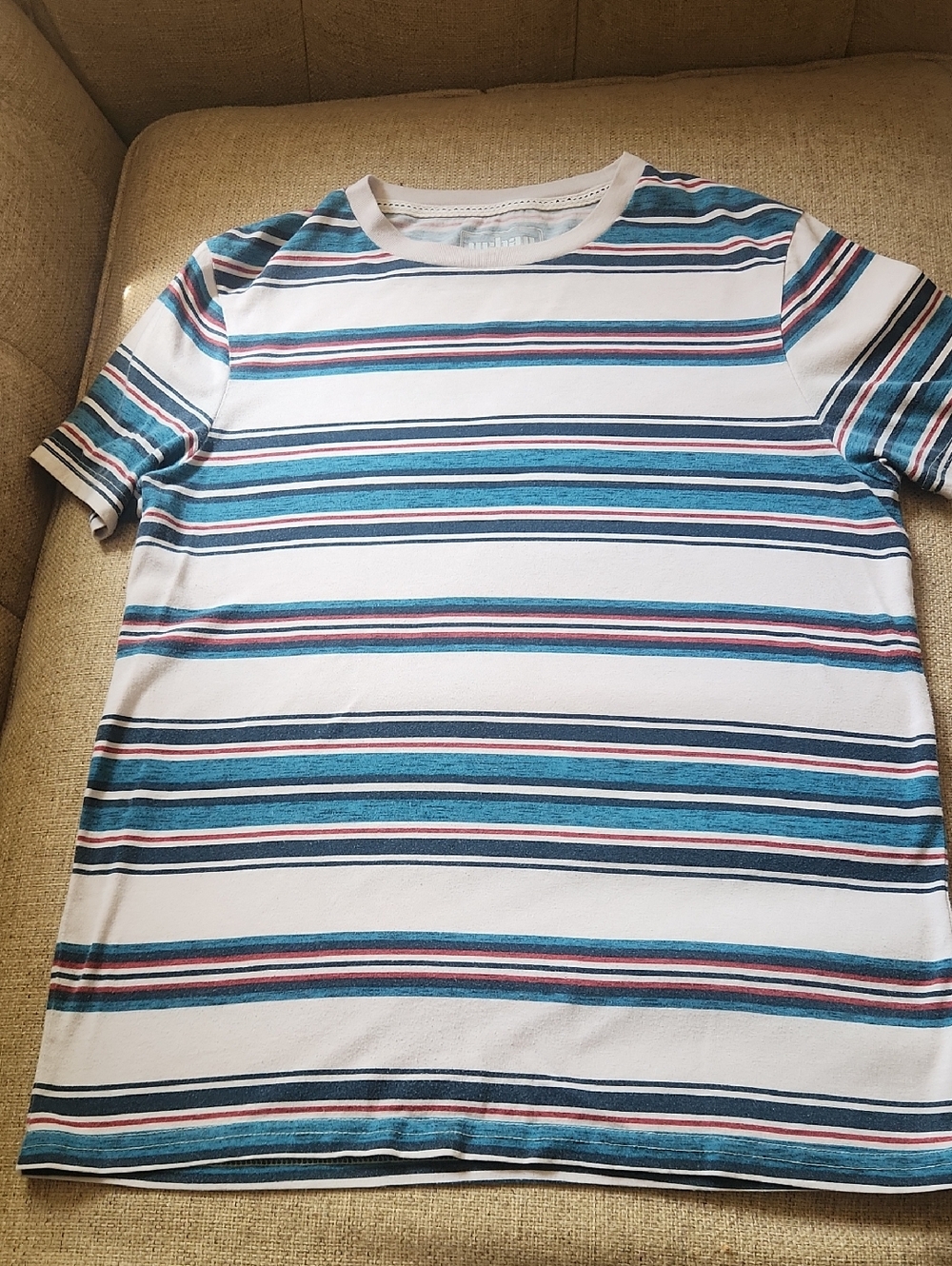 Y2K Urban Pipeline White, Blue & Teal Striped Short Sleeve Tee